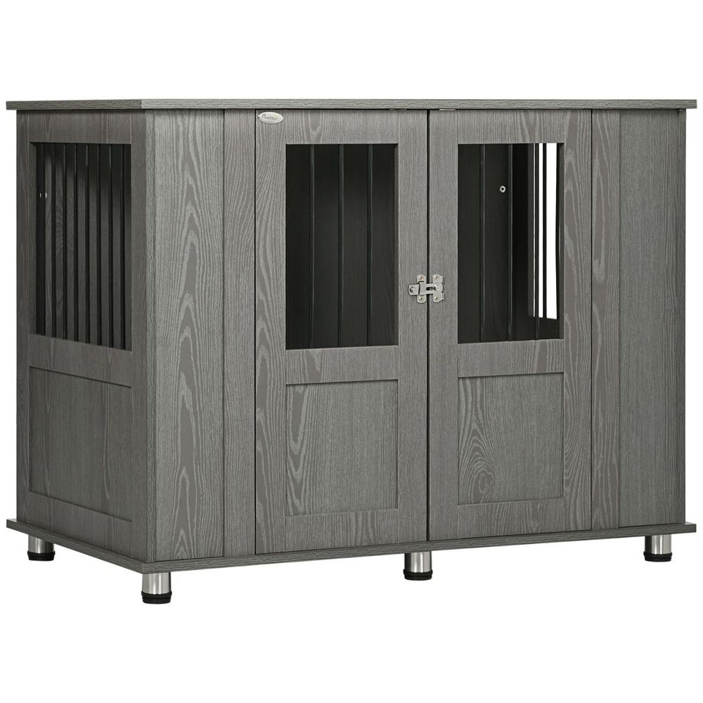 Premium Large Dog Crate Cage - Stylish Indoor End Table Kennel, Grey