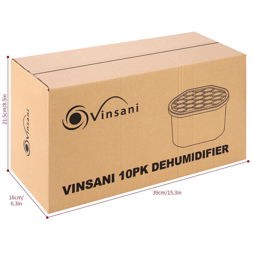 Vinsani Interior Dehumidifier Pack of 10 – 500mL Moisture Absorber Condensation Remover to Stop Damp, Mould, Moisture in Home Kitchen Wardrobe Bedroom Office Bathroom Basement Garage