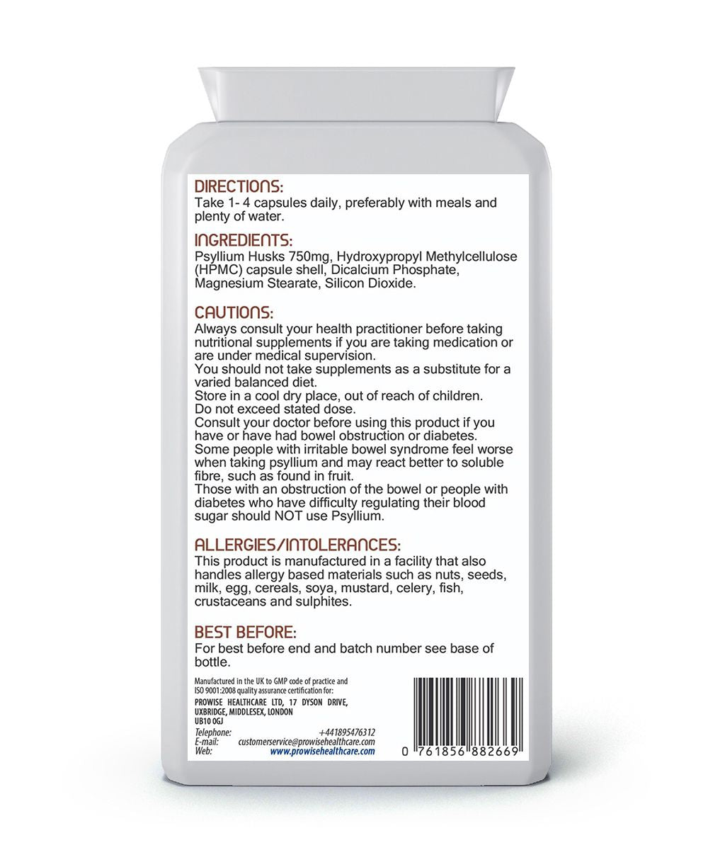 Psyllium Husks 750mg x 90 Capsules - High-Quality Fiber Supplement for Healthy Digestion and Weight Loss - Vegan-Friendly by Prowise