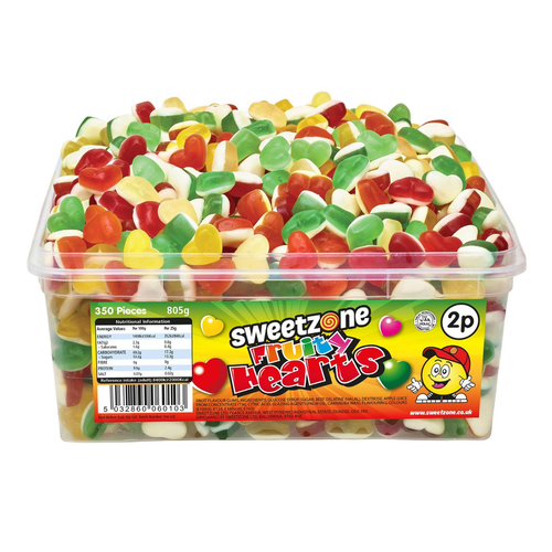 2p Fruity Hearts 805g Tub Sweets