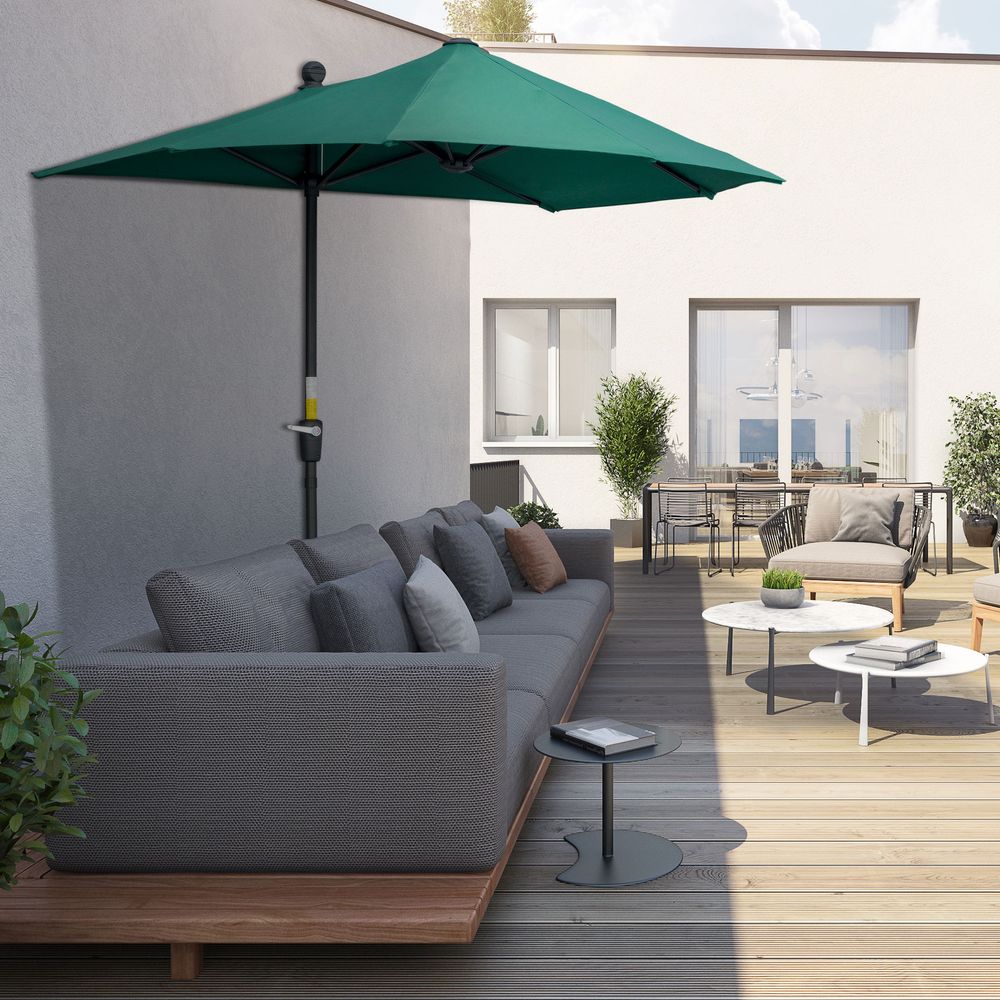 Premium 2m Half Parasol Umbrella - Crank, Dark Green - Quality Assured, Limited Space - Perfect Shade Solution!