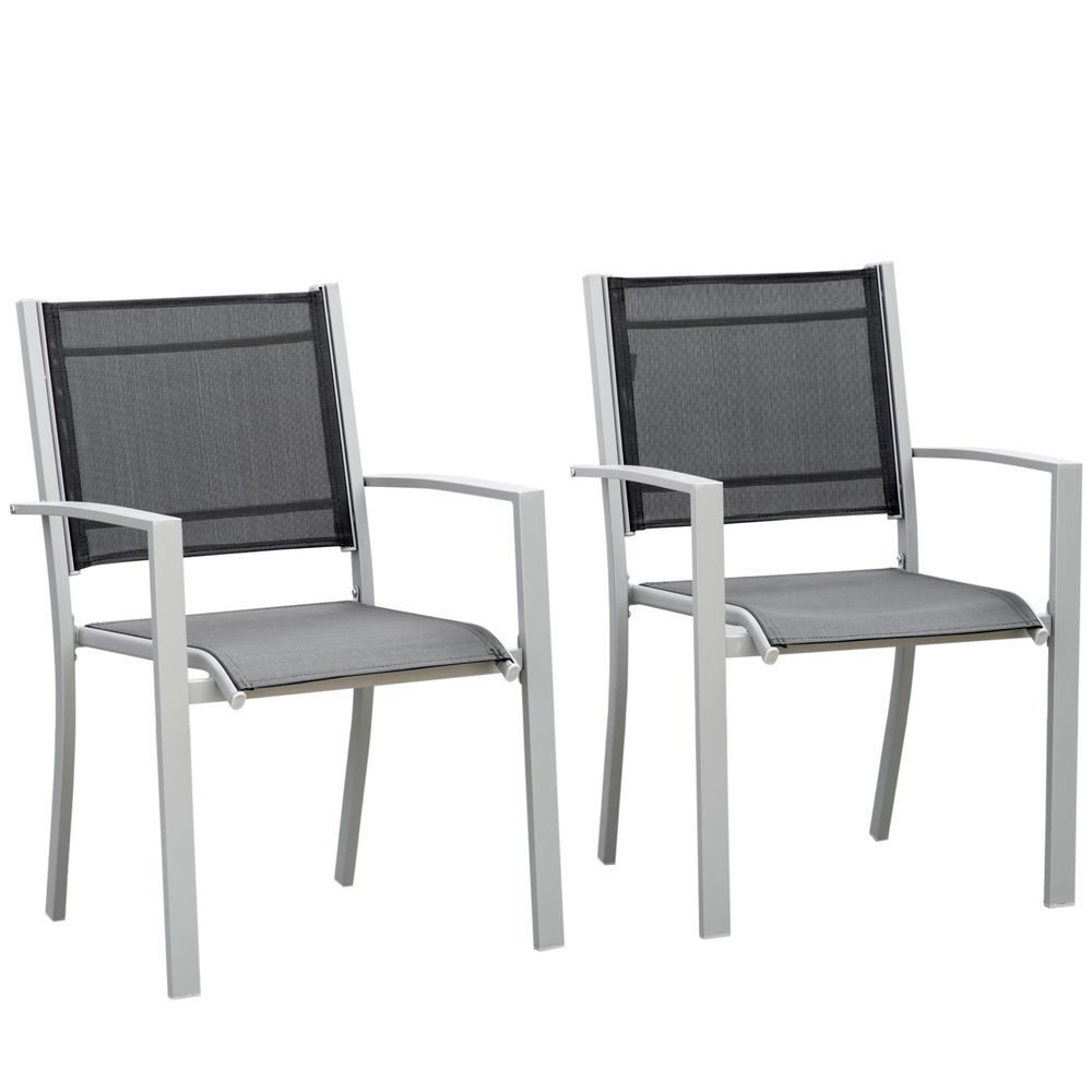 Outdoor Mesh Seat Bistro Chairs | Set of 2 Grey Chairs | Patio Dining Chair | High Quality Design | Sturdy Steel Frame