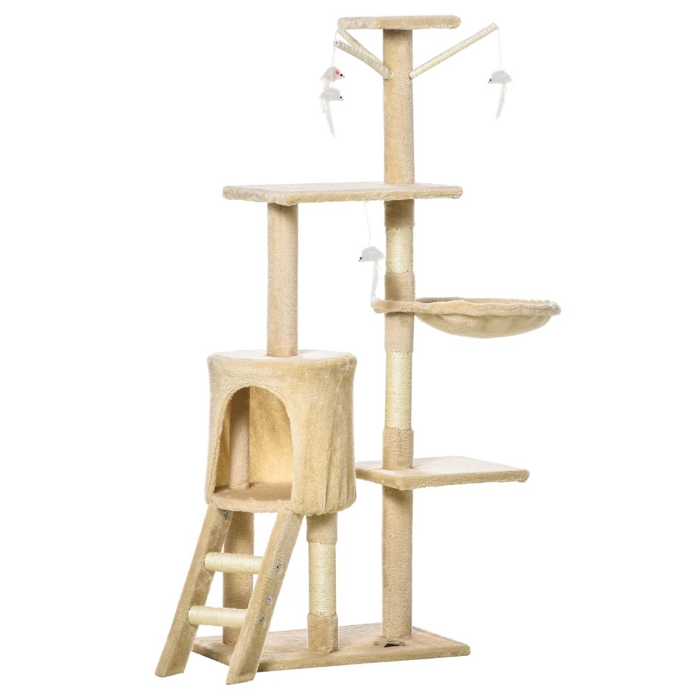 Premium Cat Tree: Kitty Activity Centre Condo, Scratching Post, Toys, & More - Highest Quality - 131cm Beige