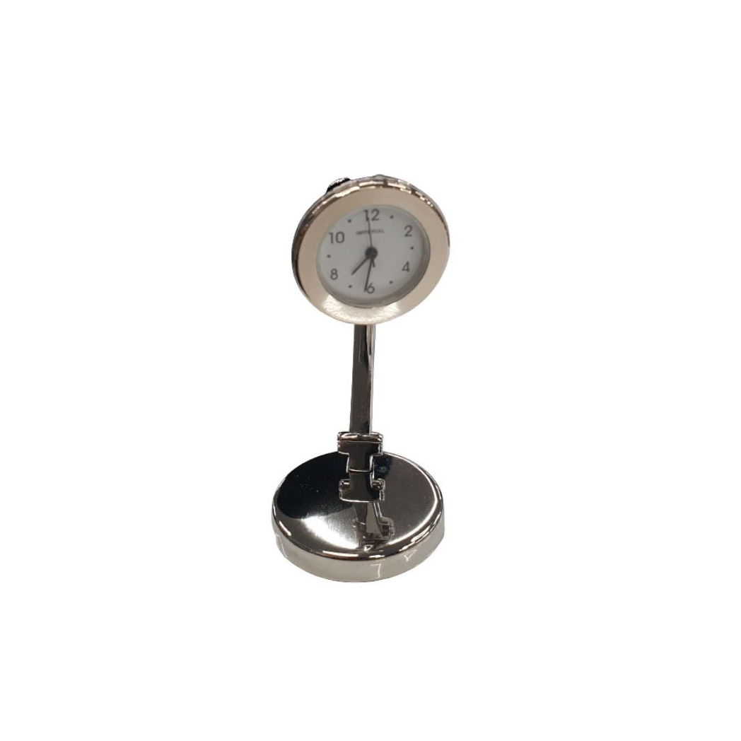 Miniature Clock Study Lamp Silvertone Plated Solid Brass IMP1058S - CLEARANCE NEEDS RE-BATTERY