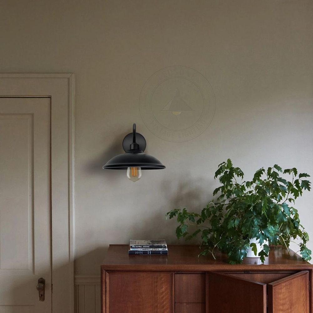 Elegant Black Wall Light Fixture, Vintage Wall Sconce, E27 Base, Dimmable, Hemisphere Shape Shade
