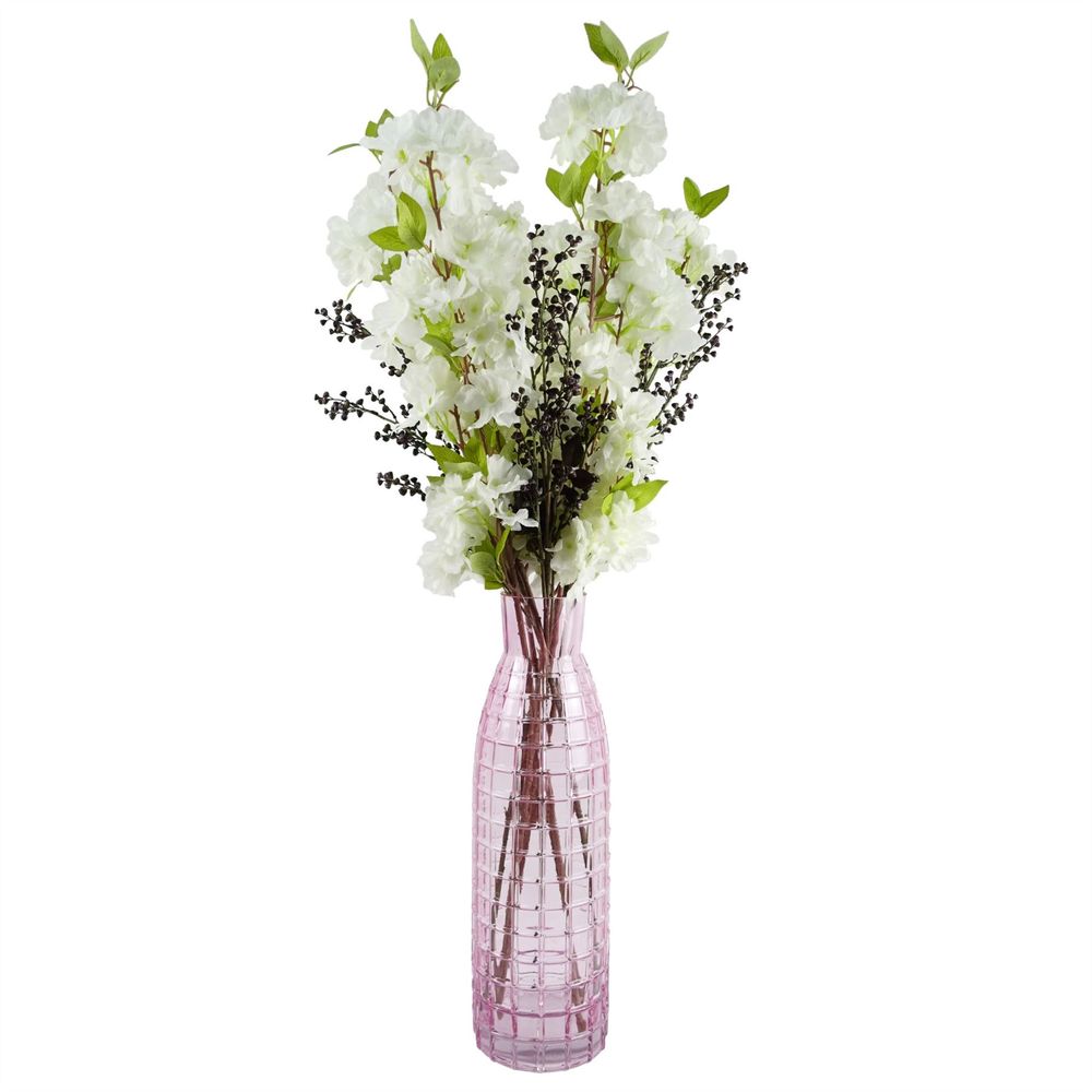 Beautiful 49cm Pink Square Glass Vase: High-Quality, Statement Piece for Real/Artificial Flowers