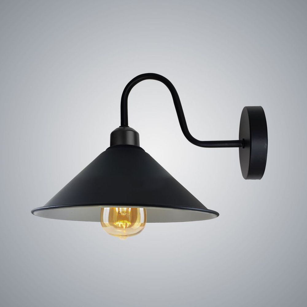 Vintage Black Wall Light Fixture, E27 Base Socket, Swan Neck Cone Shape Shade, Ideal for Indoor Lighting, 3-Year Warranty