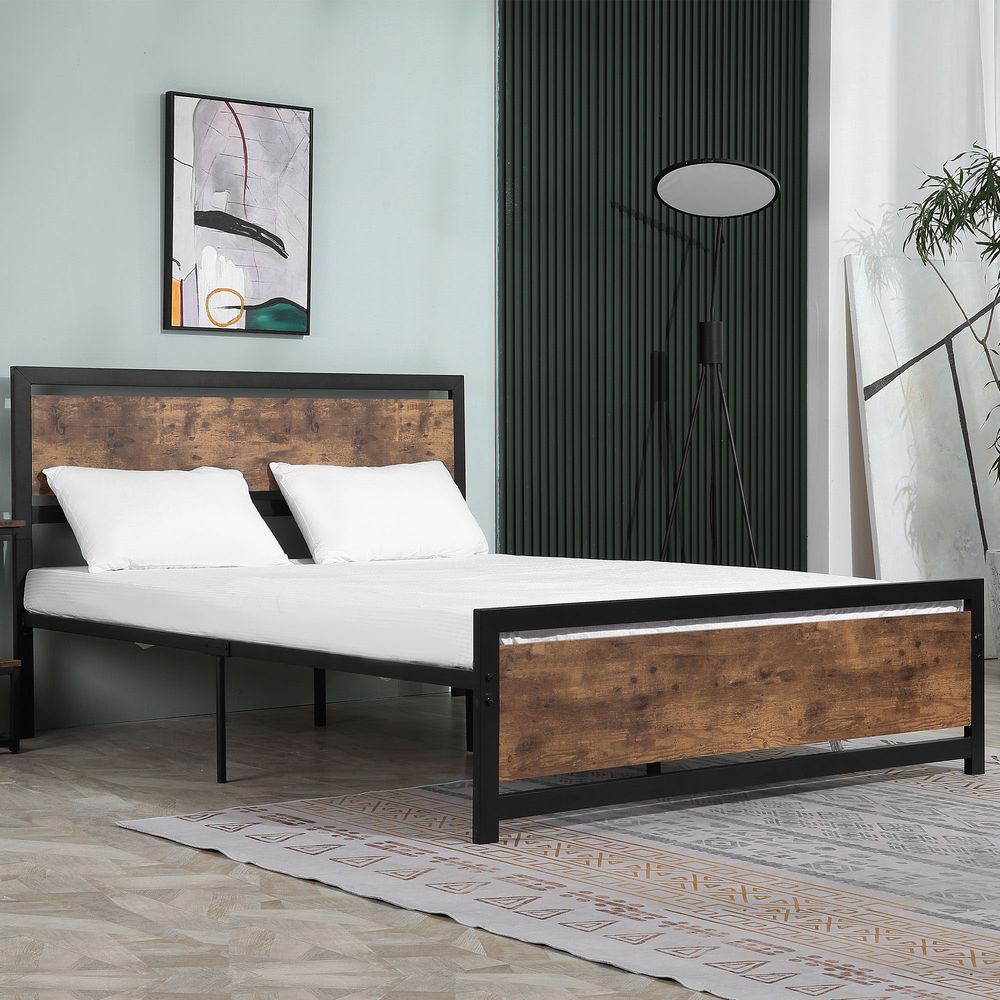HOMCOM King Size Metal Bed Frame, Headboard & Footboard, 160x208x103cm