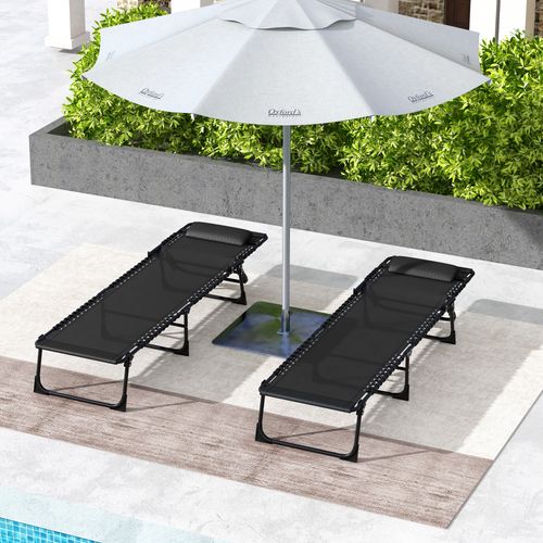 Outsunny 2 Pcs Folding Beach Chair Chaise Lounge 4 Adjustable Positions, Black