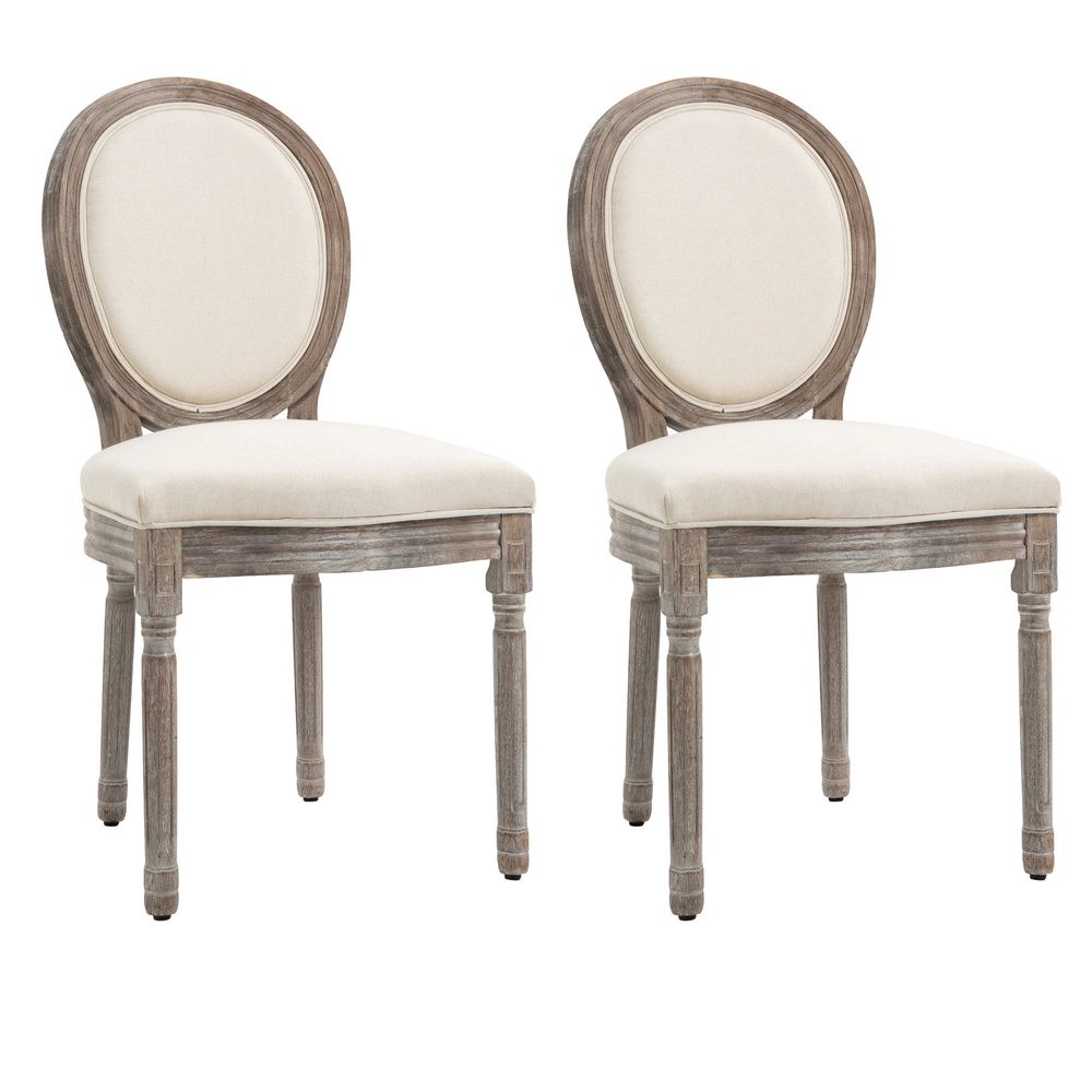 HOMCOM Set of 2 Elegant French-Style Dining Chairs w/ Wood Frame Foam Seat Cream