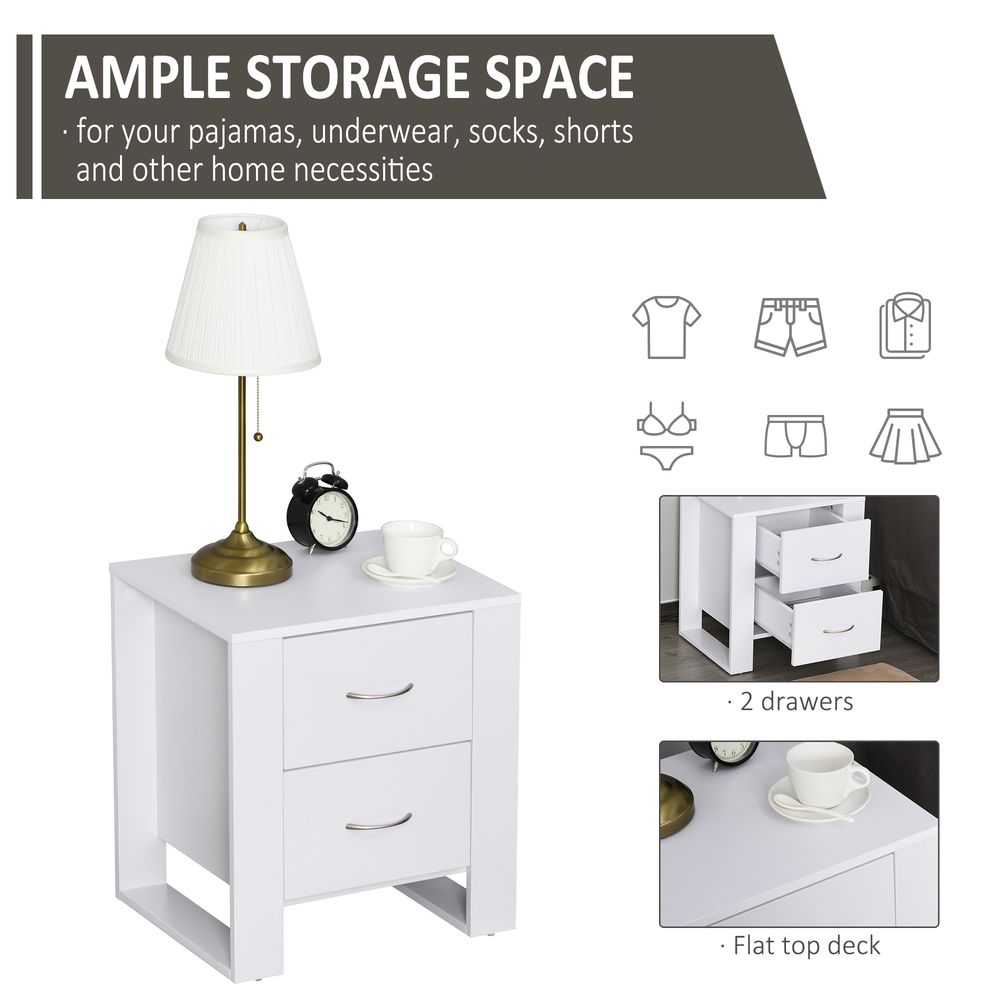 Modern 2-Drawer White Bedside Table - High Quality Particle Board, Luxe Design