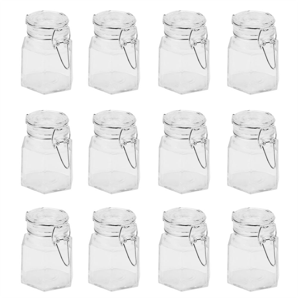 Hexagonal Spice Jars - Set of 12 | M&W | Vintage Glass Storage Containers | Airtight Lids | 100ml Capacity | Oven, Fridge, Dishwasher Safe