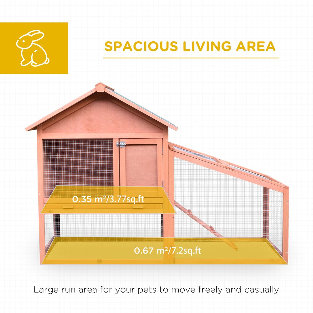 Pawhut 2-Tier Solid Wood Rabbit Bunny Guinea Pig Hutch Water Resistant Asphalt Roof Ramp Sliding Tray, 144 x 64.5 x 100 cm, 15 kg
