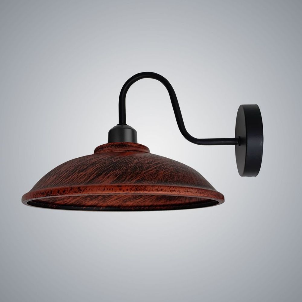 Rustic Red Wall Light Fixture, Vintage Black Wall Sconce - High Quality, E27 Base Socket, Swan Neck, Hemisphere Shade