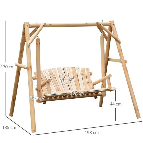 Outdoor 2 Seater Porch Swing Wooden Rustic Patio Bench Hammock w/ Armrest