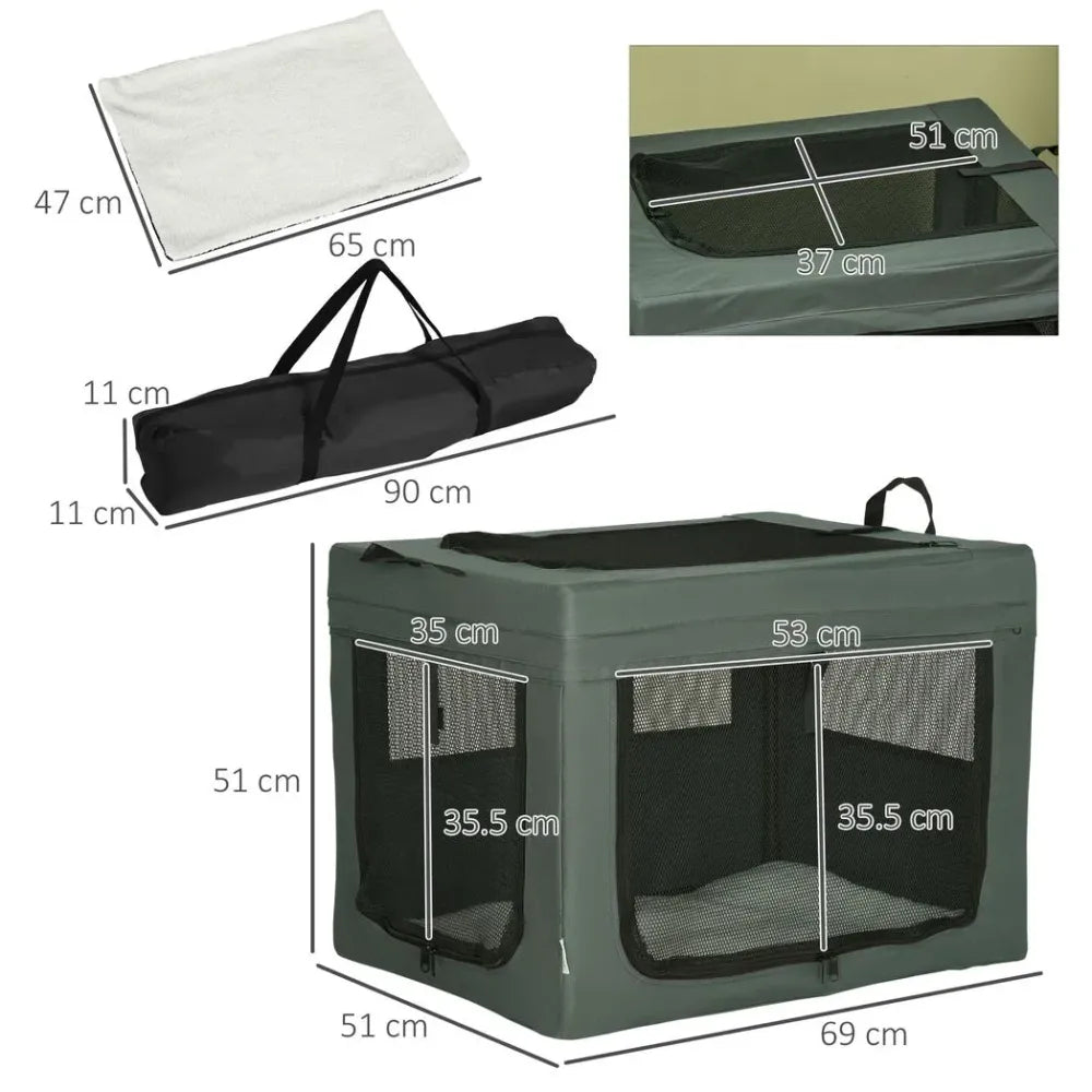 Foldable Pet Carrier Cat Bag w/ Cushion - Travel, Portable, Comfortable - Miniature, Small Dogs - Grey