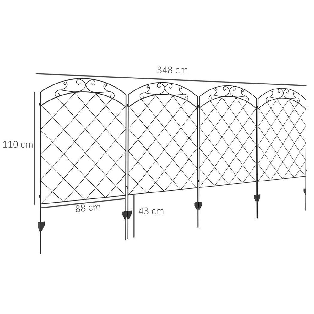 Outsunny 4PCs Decorative Garden Fencing 43in x 11.4ft Steel Border Edging Swirls