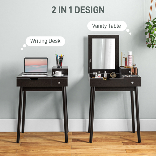 HOMCOM Dressing Table Vanity Desk Flip-up Mirror 2 Drawers, Black