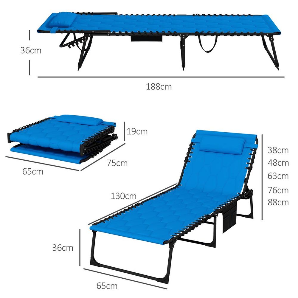 Premium Outsunny Foldable Sun Lounger Set - 2 Pieces, Padded Seat, 5-Position Recline, Blue