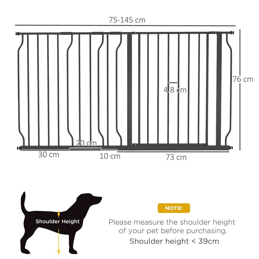 Premium Expandable Pet Safety Gate with Door - Pressure Fit, 75-145cm Width, Black