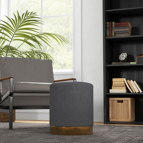 HOMCOM Modern Round Footstool, Fabric Upholstered Foot Rest