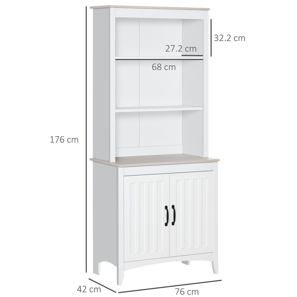 White Kitchen Cupboard with 3-tier Shelving" - Maximize storage and minimize clutter with our sleek, spacious pantry cabinet.