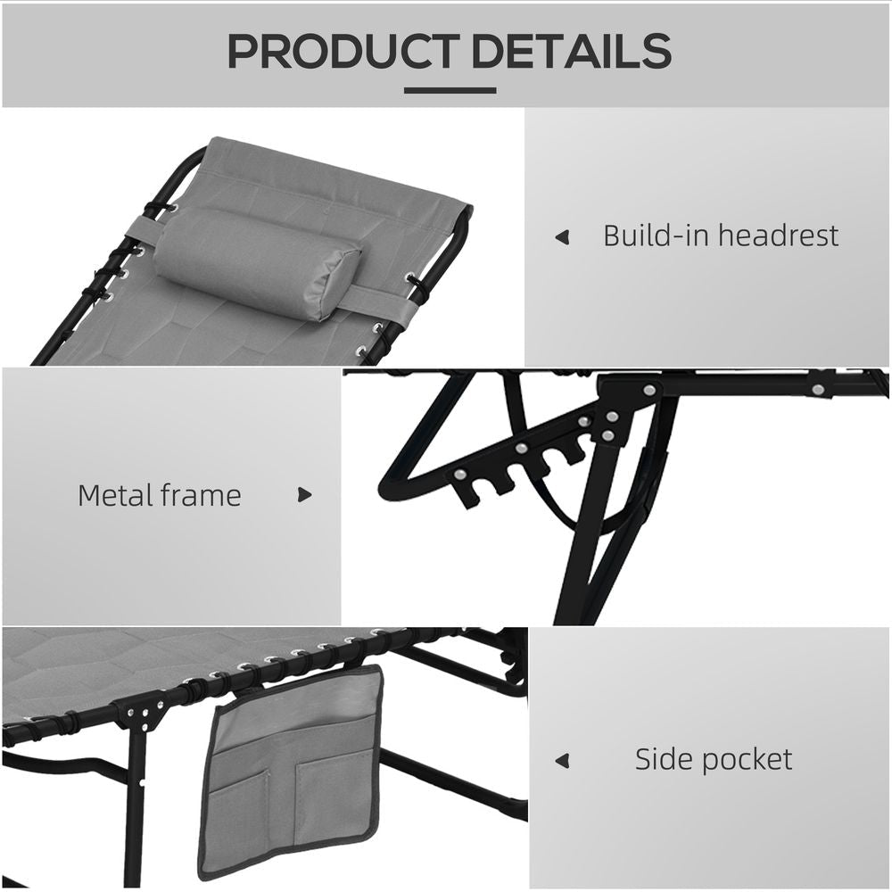 Premium Foldable Sun Lounger Set - 2 Pieces, Padded Seat, Grey - Shop Now!