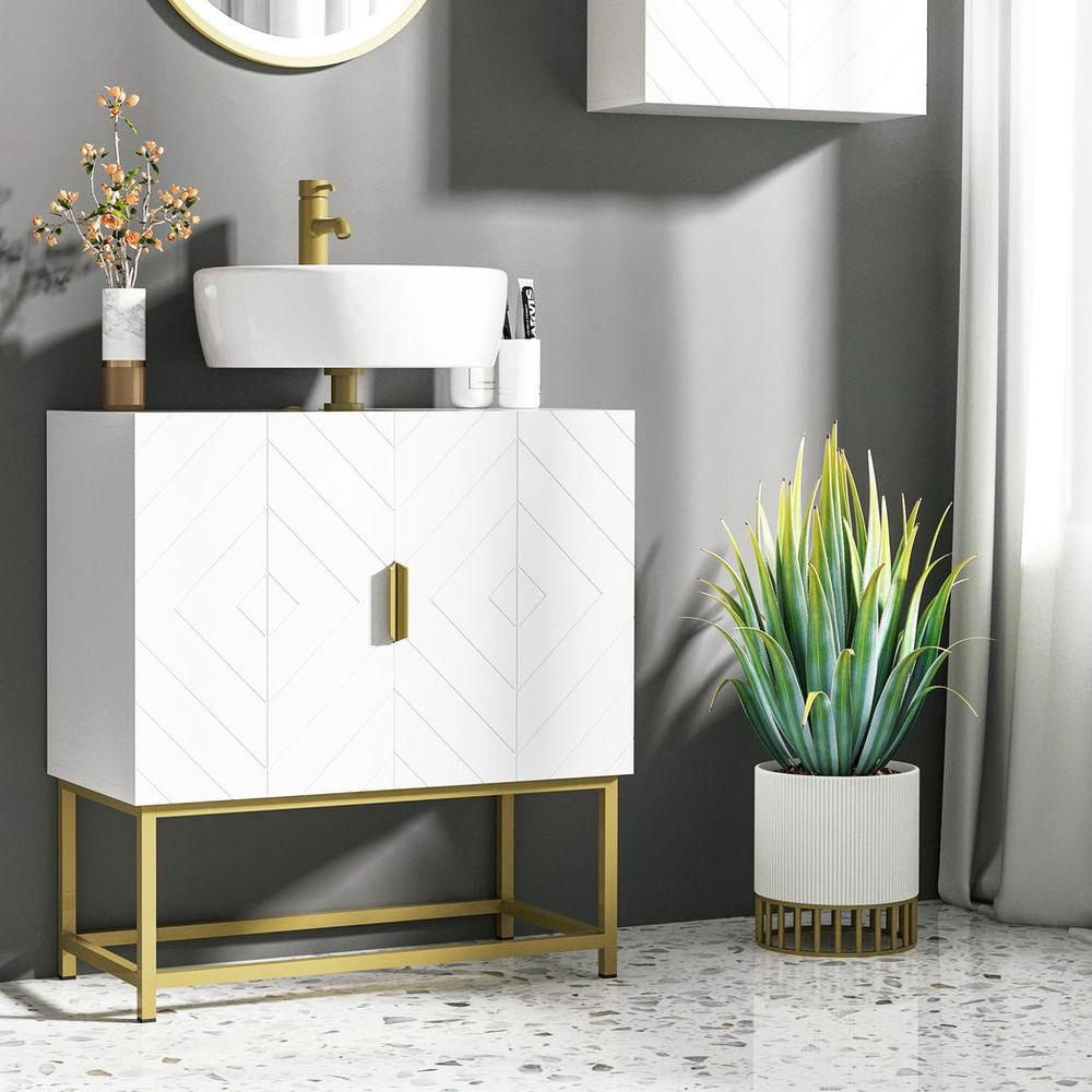 kleankin Bathroom Sink Cabinet Under Sink Cabinet Wooden Basin Cupboard White