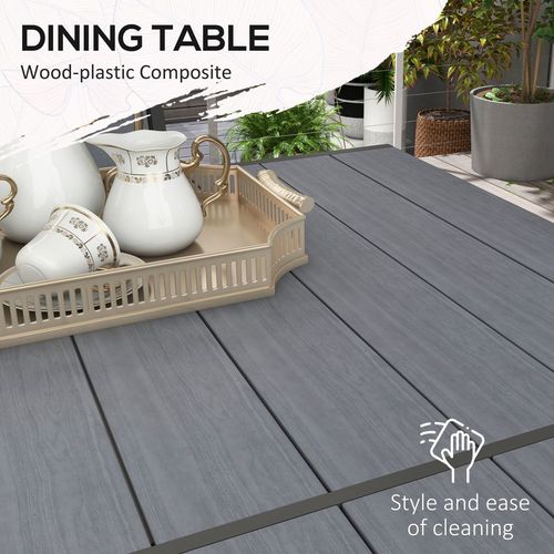 Outsunny 7 PCs Garden Dining Set, Wood-plastic Composite Table & 6 Chairs, Grey