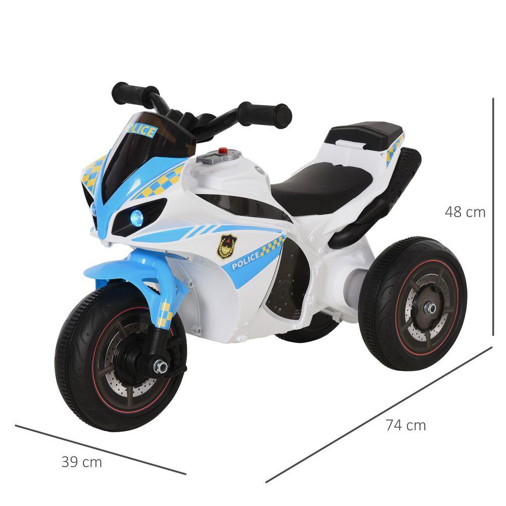 HOMCOM Kids Ride-On Police Bike 3-Wheel Vehicle w/Music Lights Safe Seat Handlebars Toddler NO POWER Child Learning Fun Development 18-36 Months Blue