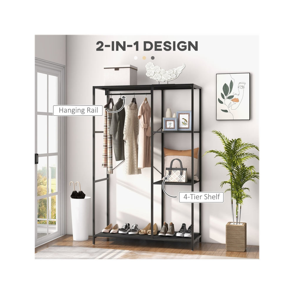 HOMCOM Coat Rack Stand - Hanging Rail & Storage Shelves - Black - Buy Now!