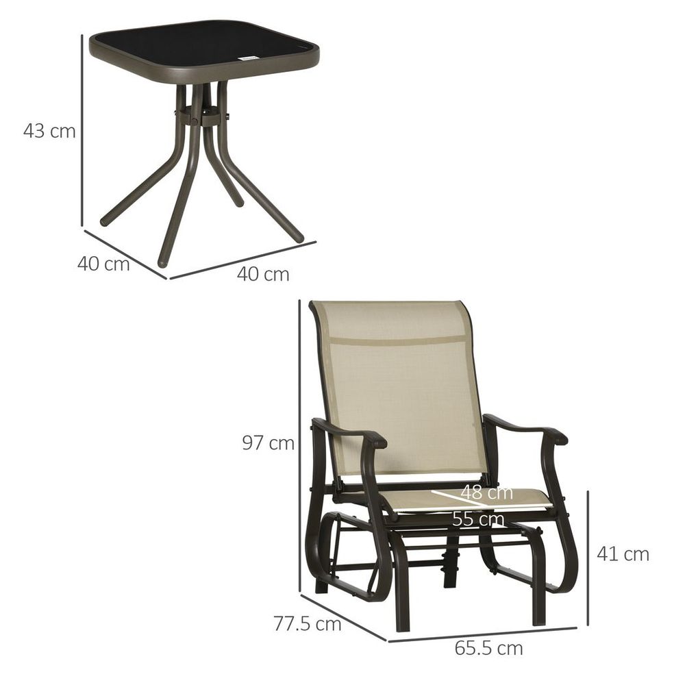 High-Quality 3PCS Outdoor Gliding Chairs w/ Table Set - Patio Garden Furniture - Khaki