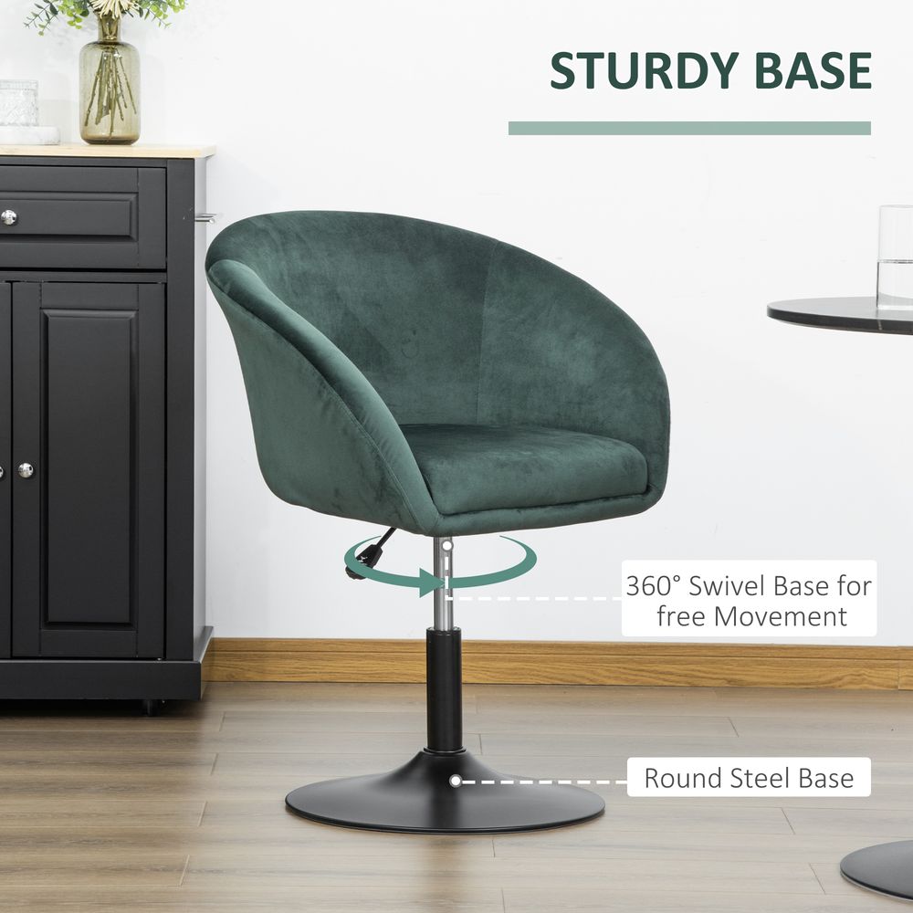 HOMCOM Swivel Bar Stool Fabric Dining Chair Dressing Stool Tub Seat Green