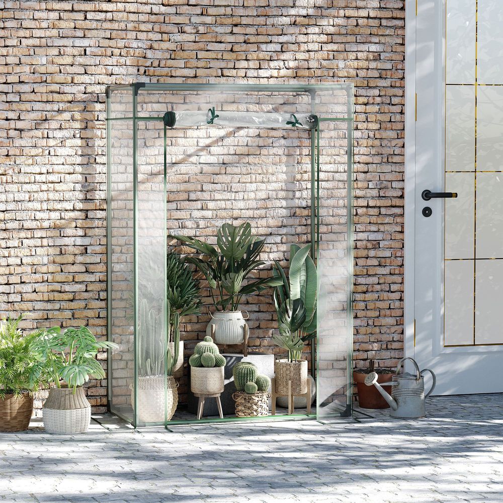 Outsunny Mini Greenhouse - Steel Frame, PE Cover, Roll-up Door - 100 x 50 x 150cm