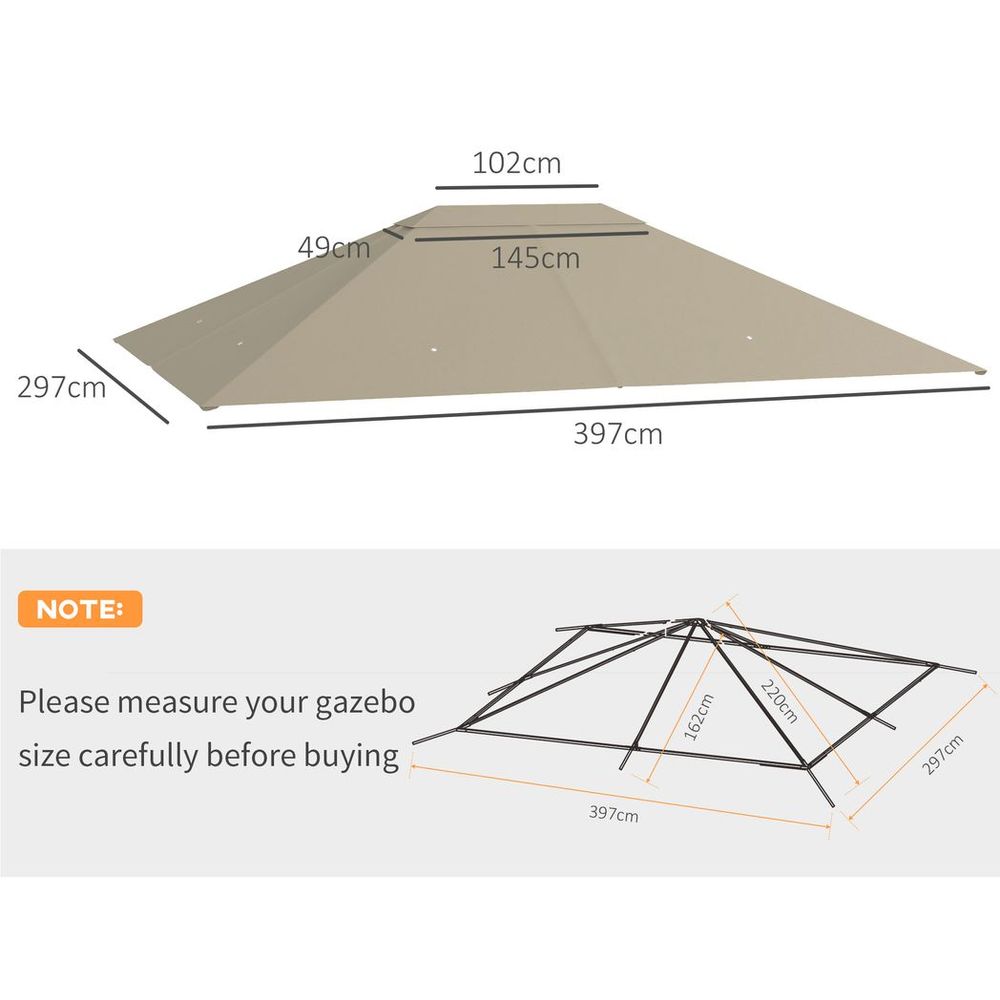 Outsunny 3x4m Gazebo Canopy - UV-Resistant, Khaki - High Quality Replacement Roof Cover