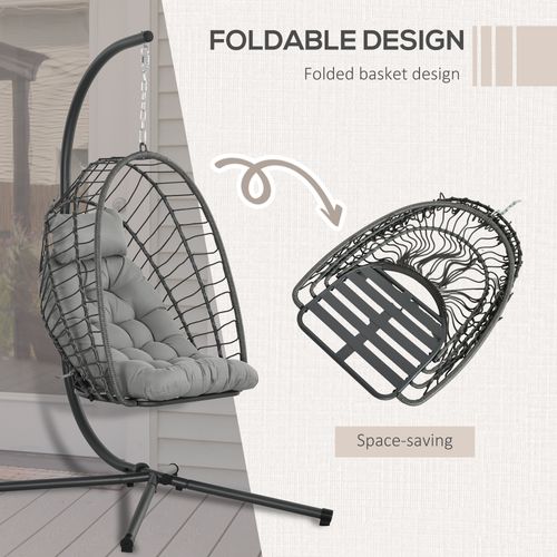 Outsunny PE Hanging Swing Chair w/ Thick Cushion, Patio Hanging Chair, Grey