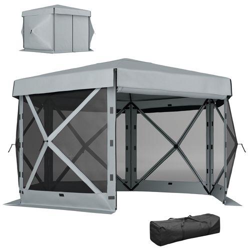 Outsunny 3 x 3(m) Hexagon Pop Up Gazebo with 5 Sides, Netting, Light Grey