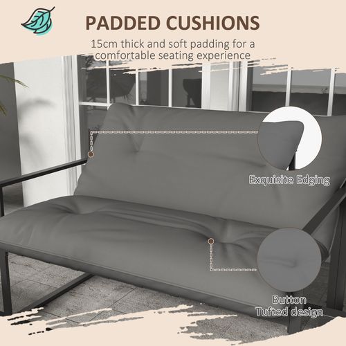 Outsunny 4 PCs Garden Sofa Set with 2 Armchairs Loveseat Coffee Table, Grey