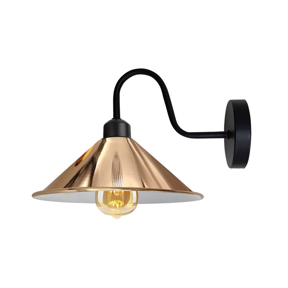 Rose Gold Wall Light Fixture,Black Wall Sconce E27 Base Socket Screw Type Wall Mounted Swan Neck Cone Shape Shade