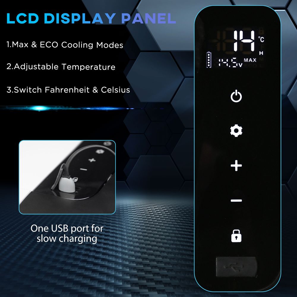 Outsunny 12V Car Refrigerator w/LED Light & Foldable Handles, 18L Portable Compressor Cooler, Fridge Freezer with 12/24V DC and 110-240V AC for Campervan RV Boat Travel