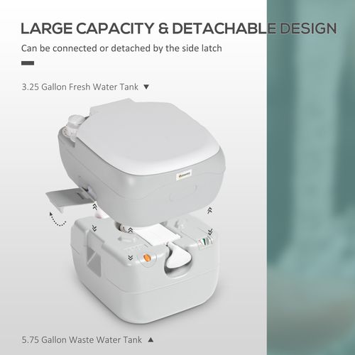 Outsunny Portable Toilet with Detachable Tanks for Camping, Grey