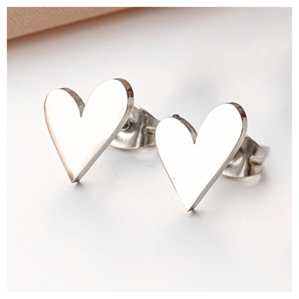 Tilted Heart Stud Earrings | Ideal Birthday or Christmas Gift