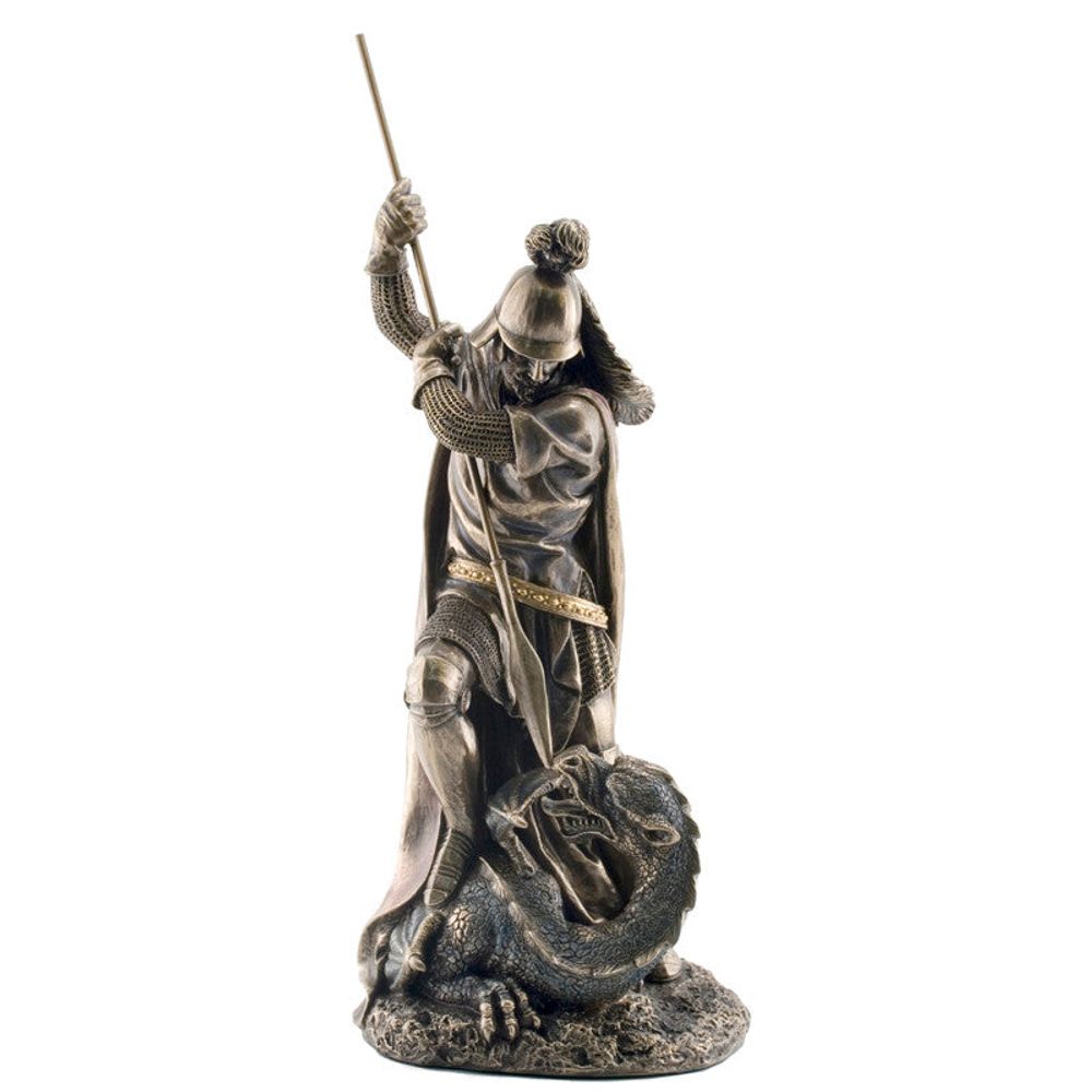 St George Vs The Dragon (hand-cast statue sculpture) 30.5cm Height