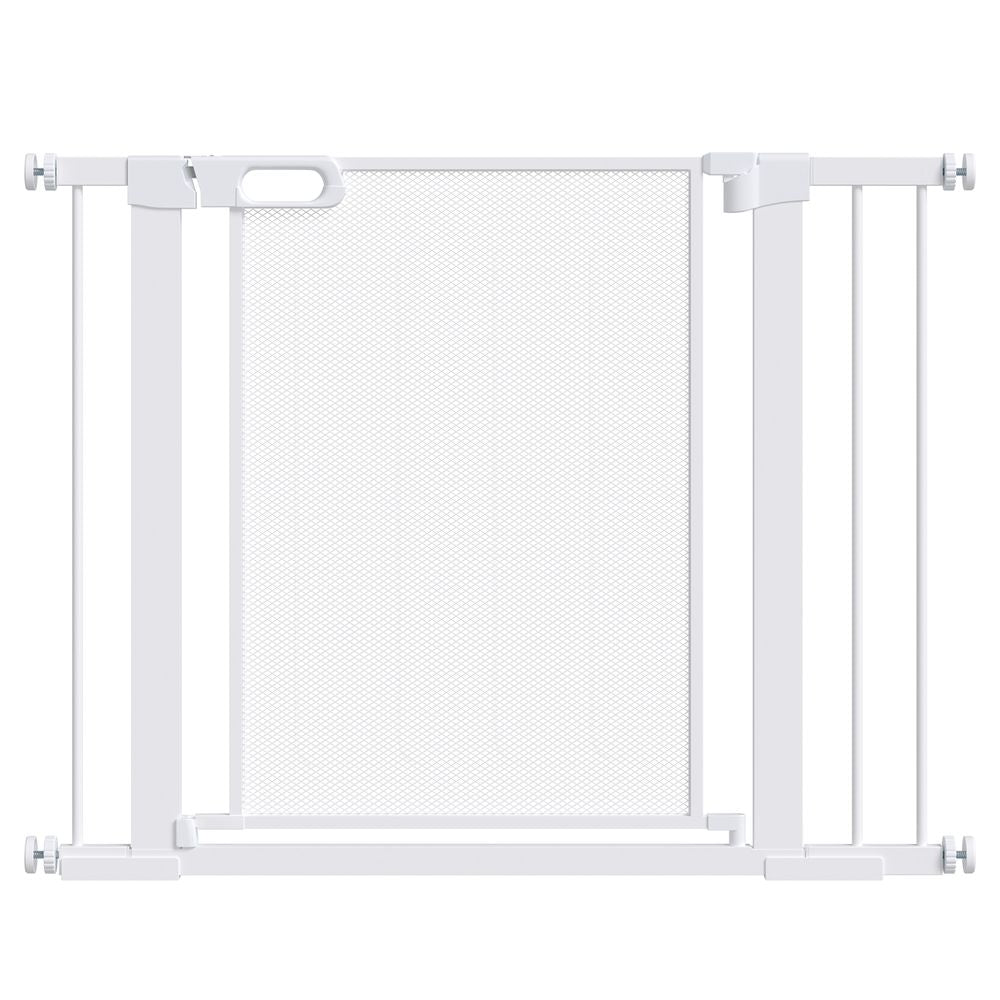 PawHut Pressure Fit Safety Gate for Doorways and Staircases, Dog Gate w/ Auto Closing Door, Pet Barrier for Hallways w/ Double Locking, Openings 75-103CM - White