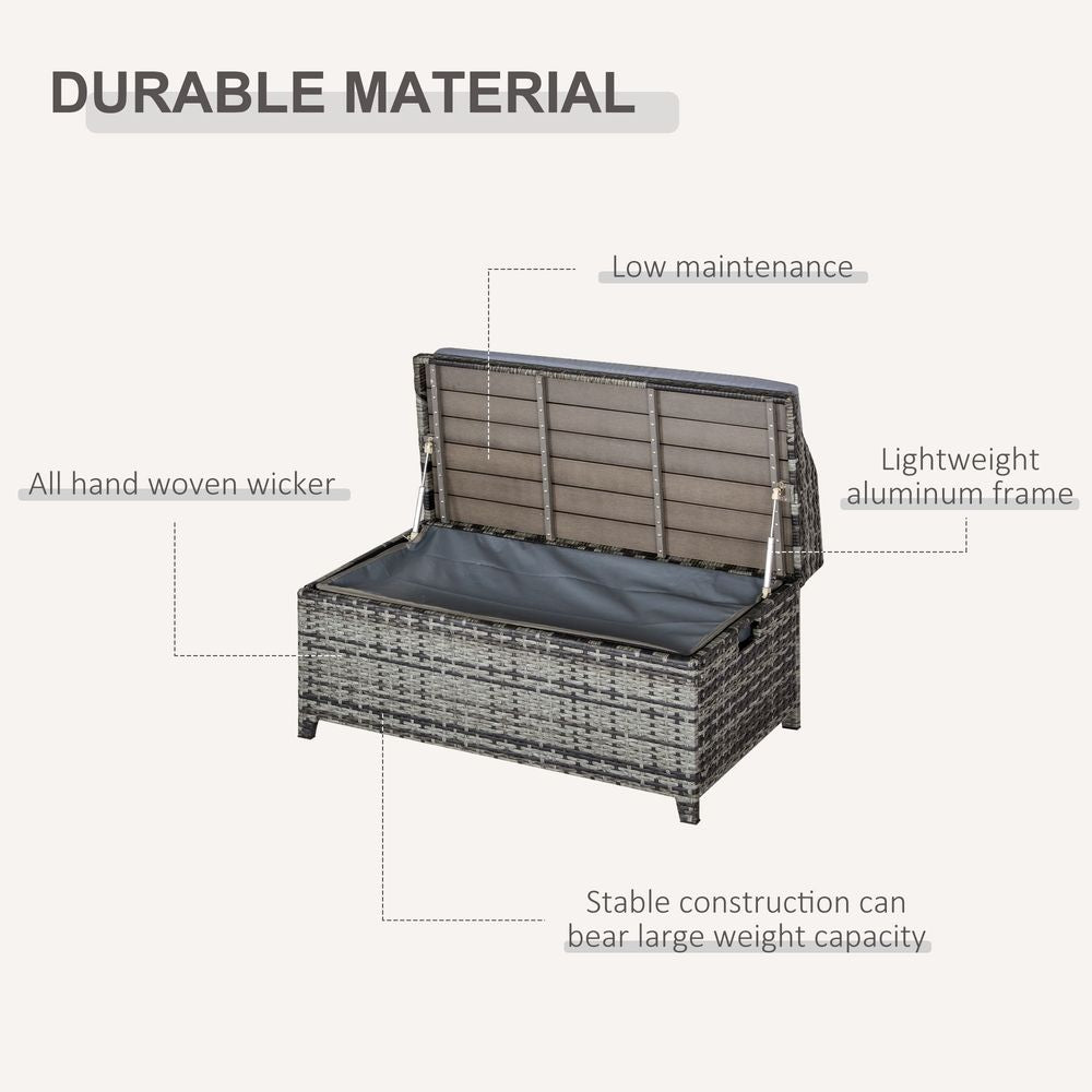 Outdoor PE Rattan Bench with Storage - Cushioned Patio Furniture
