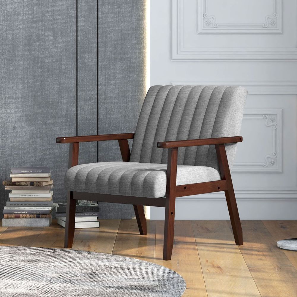 HOMCOM Grey Upholstered Armchair: Modern Accent Chair for Bedroom & Living Room