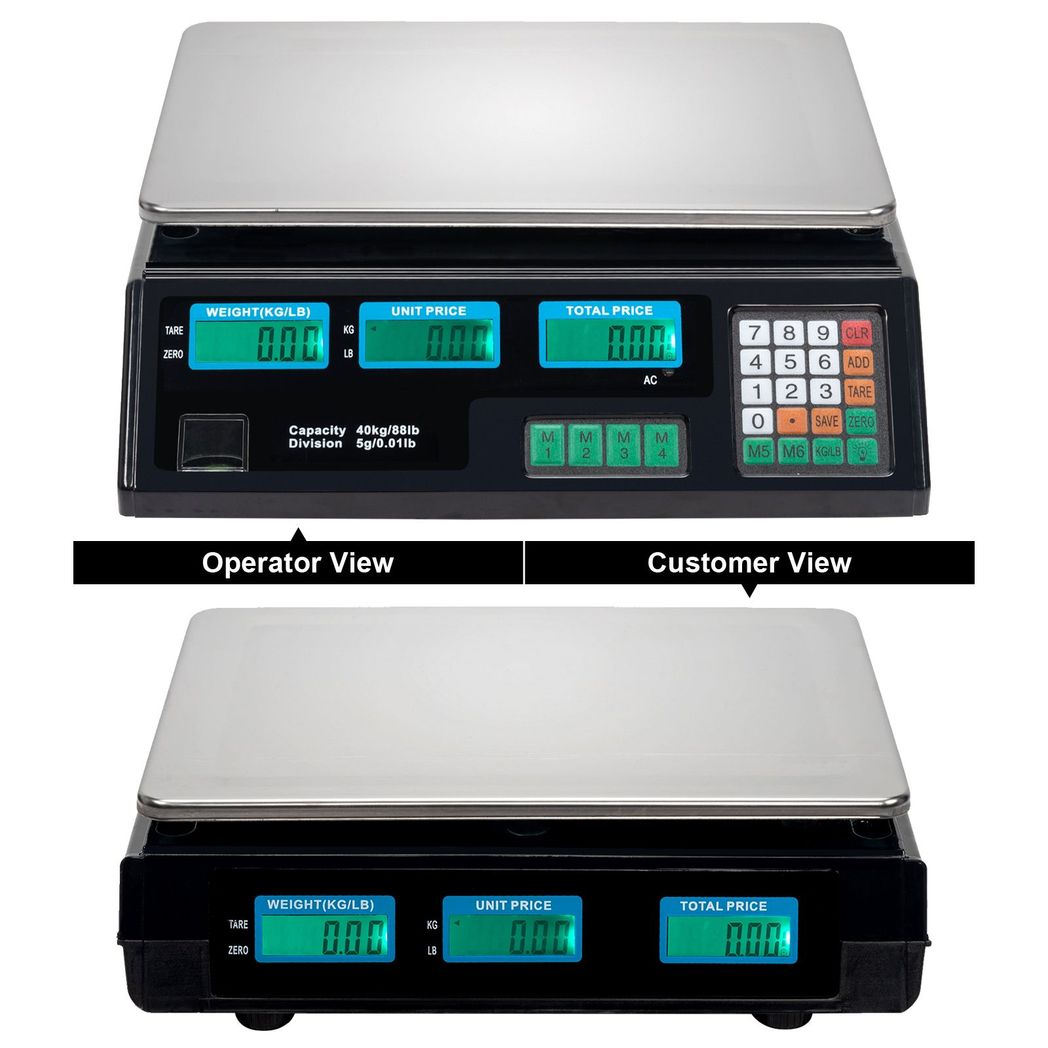 ACS-30 40kg/5g Digital Price Computing Scale for Vegetable UK Plug Silver & Black