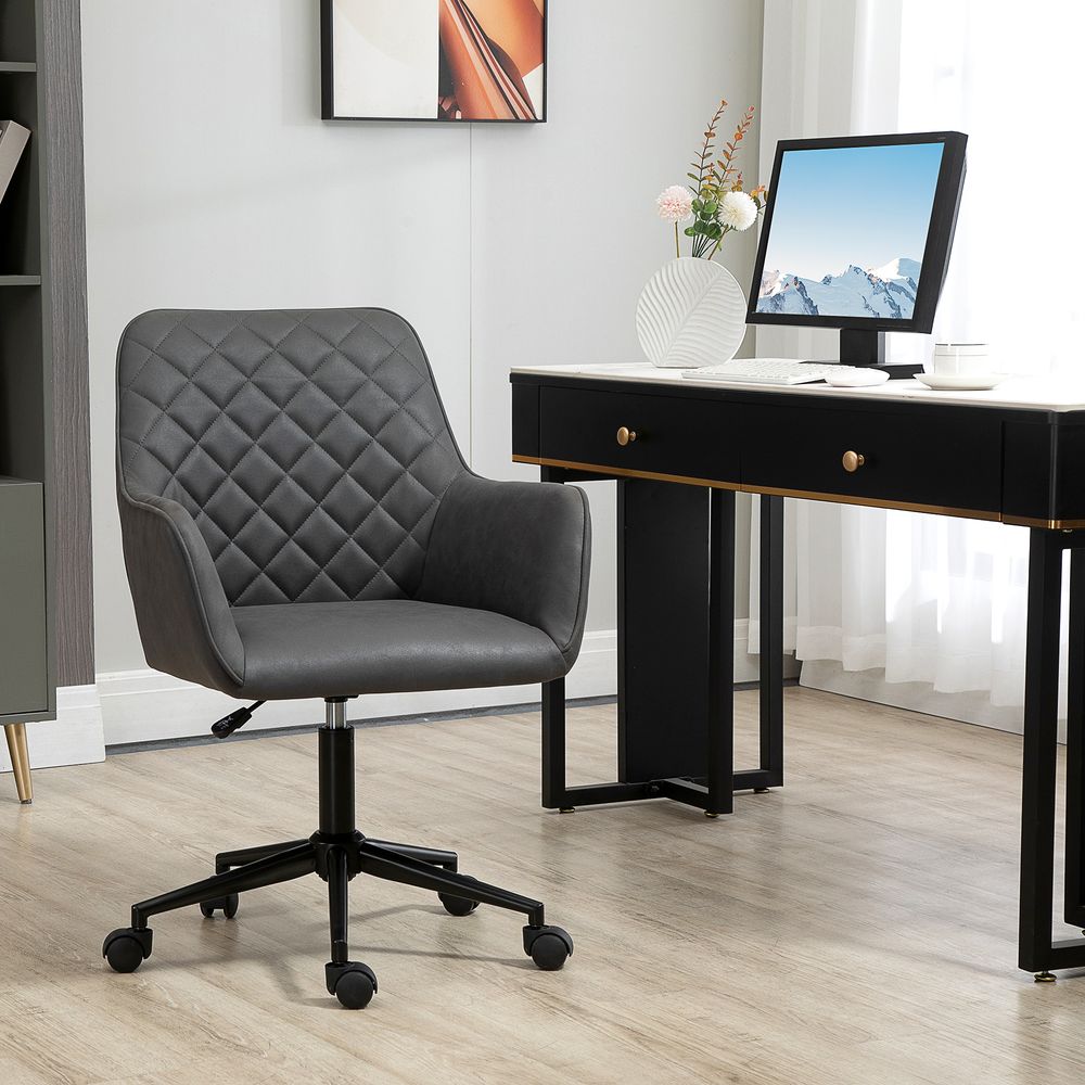 Argyle Office Chair Leather-Feel Fabric Home Study Leisure  Wheels Vinsetto