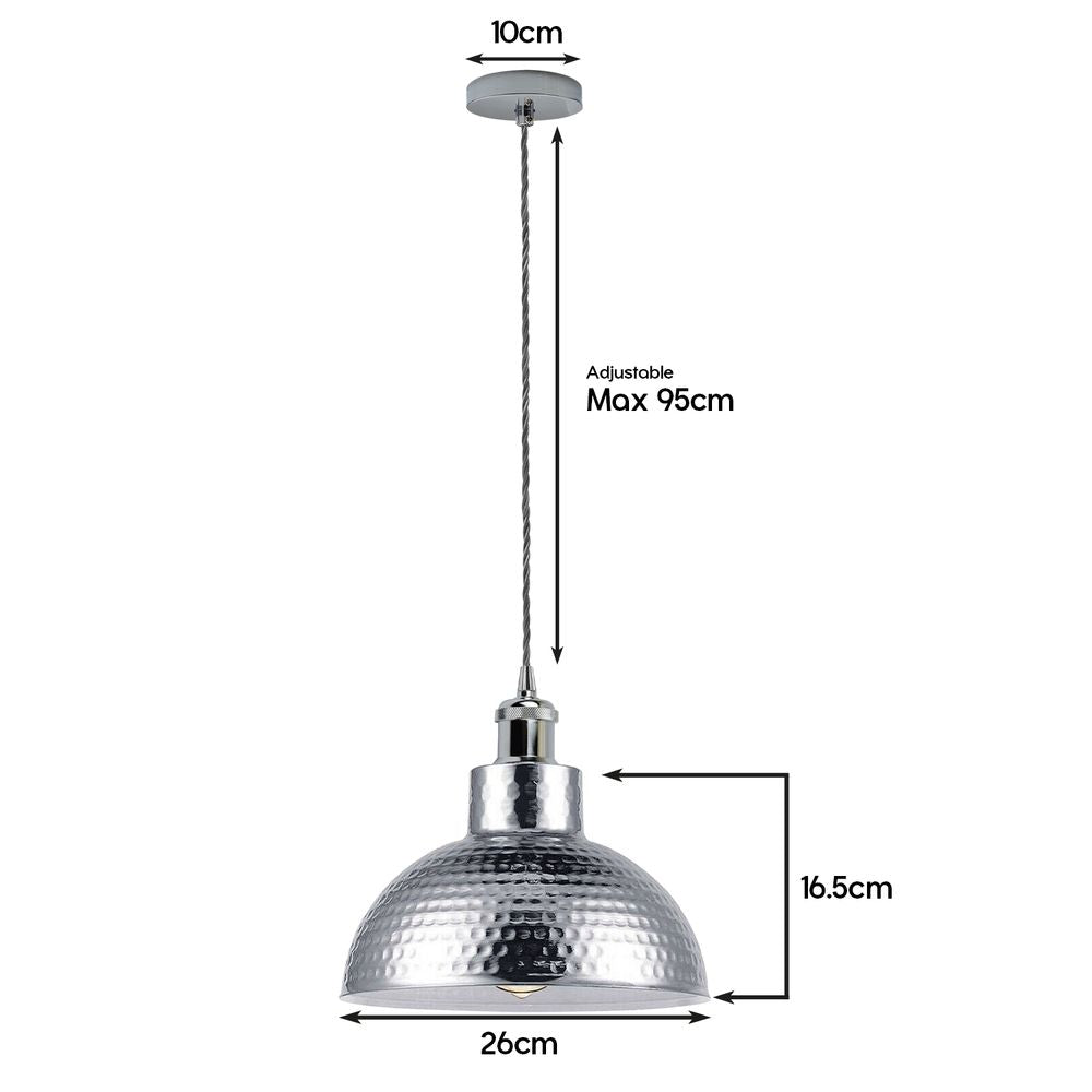 Vintage Industrial Chrome Ceiling Pendant Light: Metal Shade Hanging Lamp