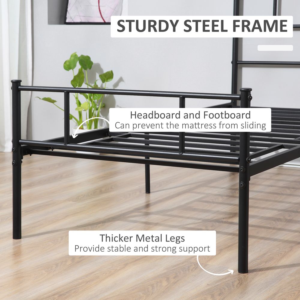 HOMCOM Single Metal Bed Frame Solid Bedstead Base with Headboard and Footboard, Metal Slat Support and Underbed Storage Space, Bedroom Furniture, Black
